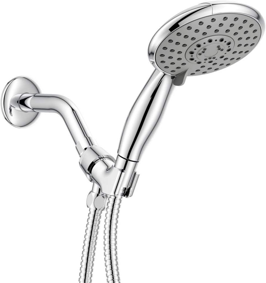 Ana Bath High-Pressure Anti-Clog 5-Inch 5- Setting Handheld Shower Head System + 96-Inch Stainless Steel Shower Hose (Chrome)