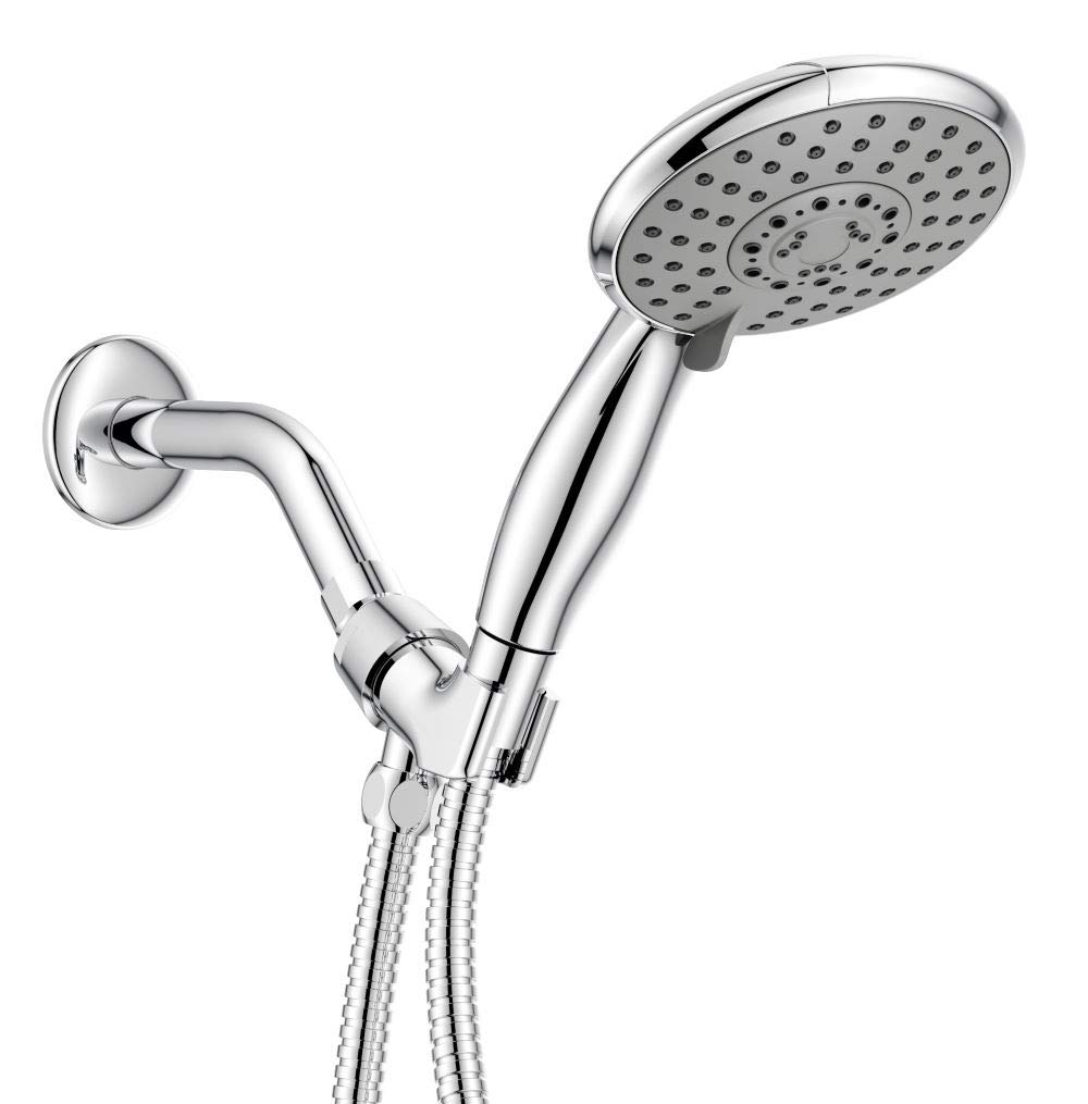 Ana Bath High-Pressure Anti-Clog 5-Inch 5- Setting Handheld Shower Head System + 96-Inch Stainless Steel Shower Hose (Chrome)
