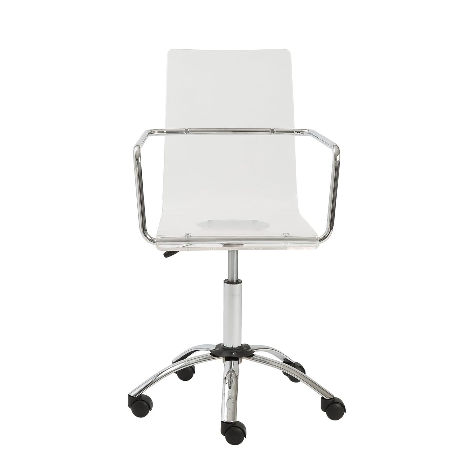 EURO STYLE Chloe Office Chair in Clear, Acrylic, Chromed Steel Base, 360° Swivel, Adjustable Height, Casters for Mobility, Made for Everyday Home Use