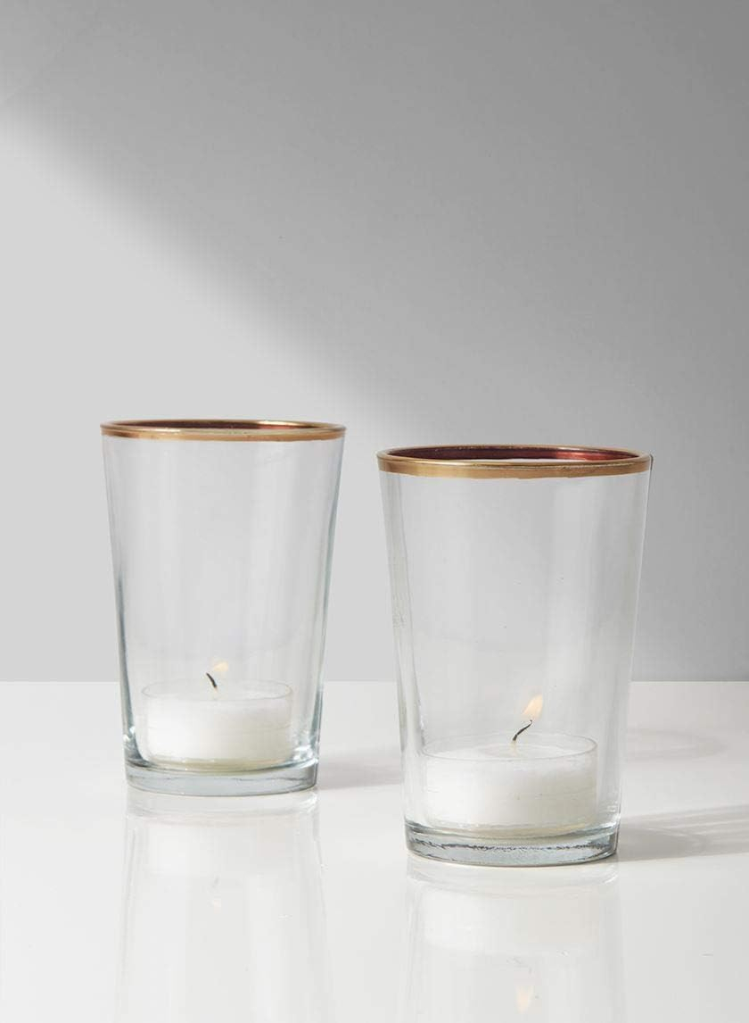 Serene Spaces Living Set of 6 Gold Rimmed Glass Votive Holders, Ideal for use at Home, Wedding, Aromatherapy, Spa, Reiki, Measures 3.5" Tall & 2.5" Diameter
