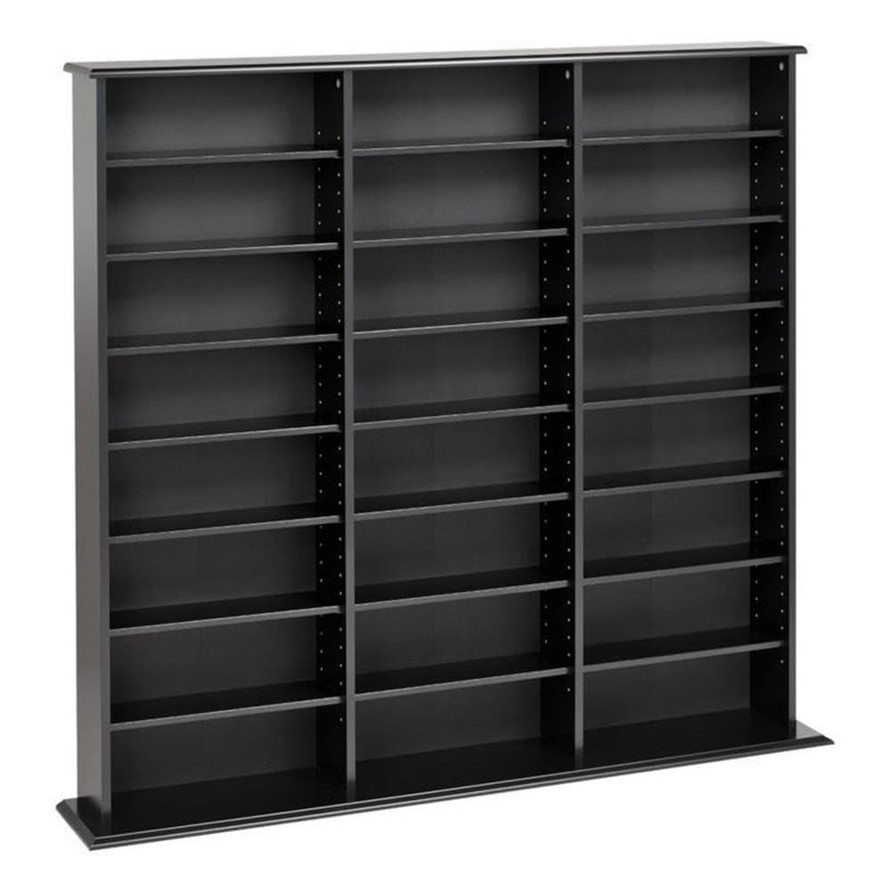 BOWERY HILL 51" Triple Deluxe Media Storage Cabinet, Holds CD, DVD, Large Wall Media Storage Rack in Black