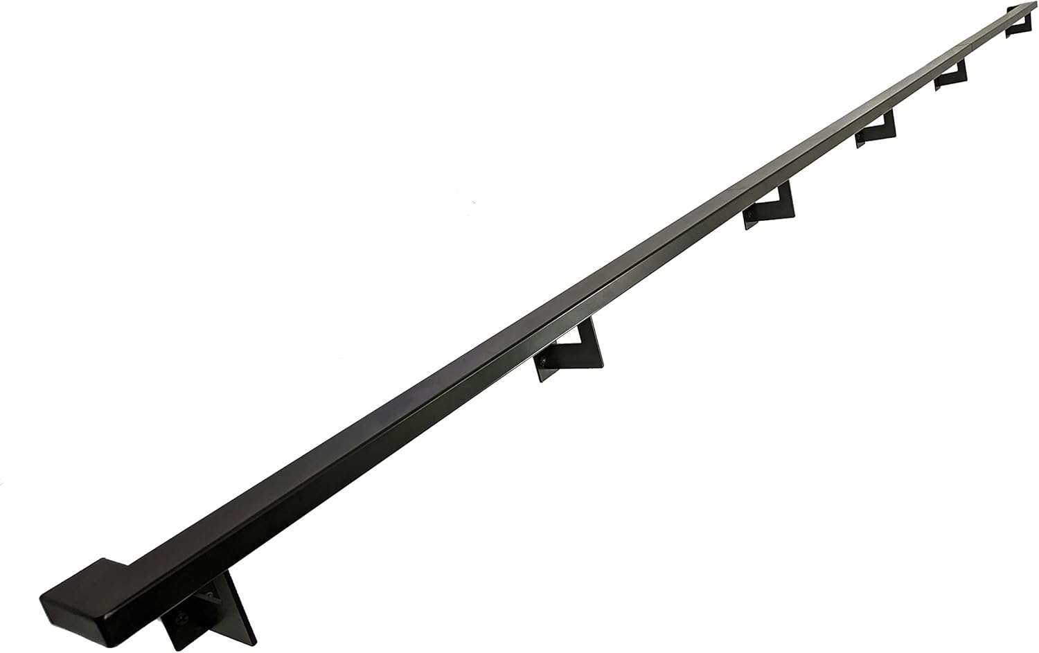 Urban Contemporary Handrail Grab Bar Kit, L Steel Brackets, Returns to Wall, Powder Coat