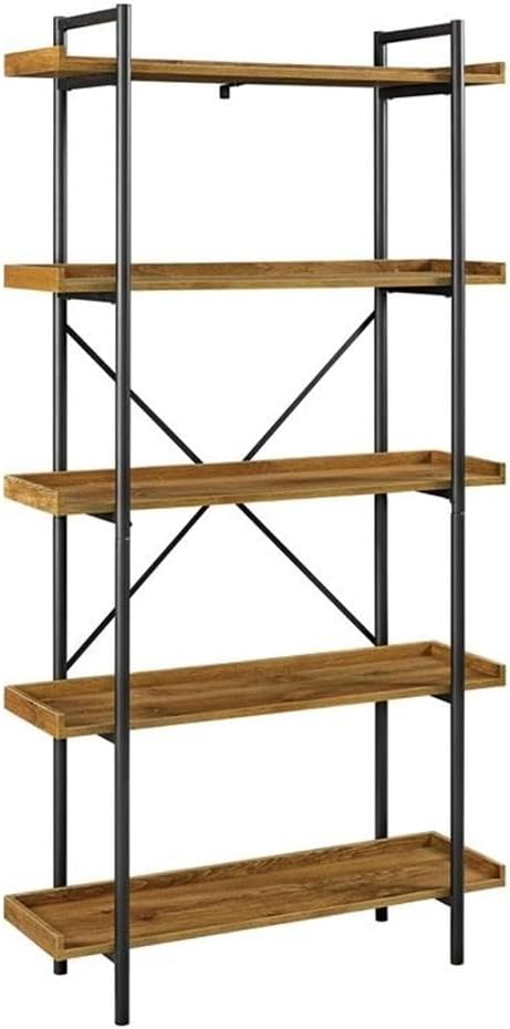 Walker Edison 5 Shelf Industrial Wood Metal Bookcase Tall Bookshelf Storage Home Office, 68 Inch, Driftwood