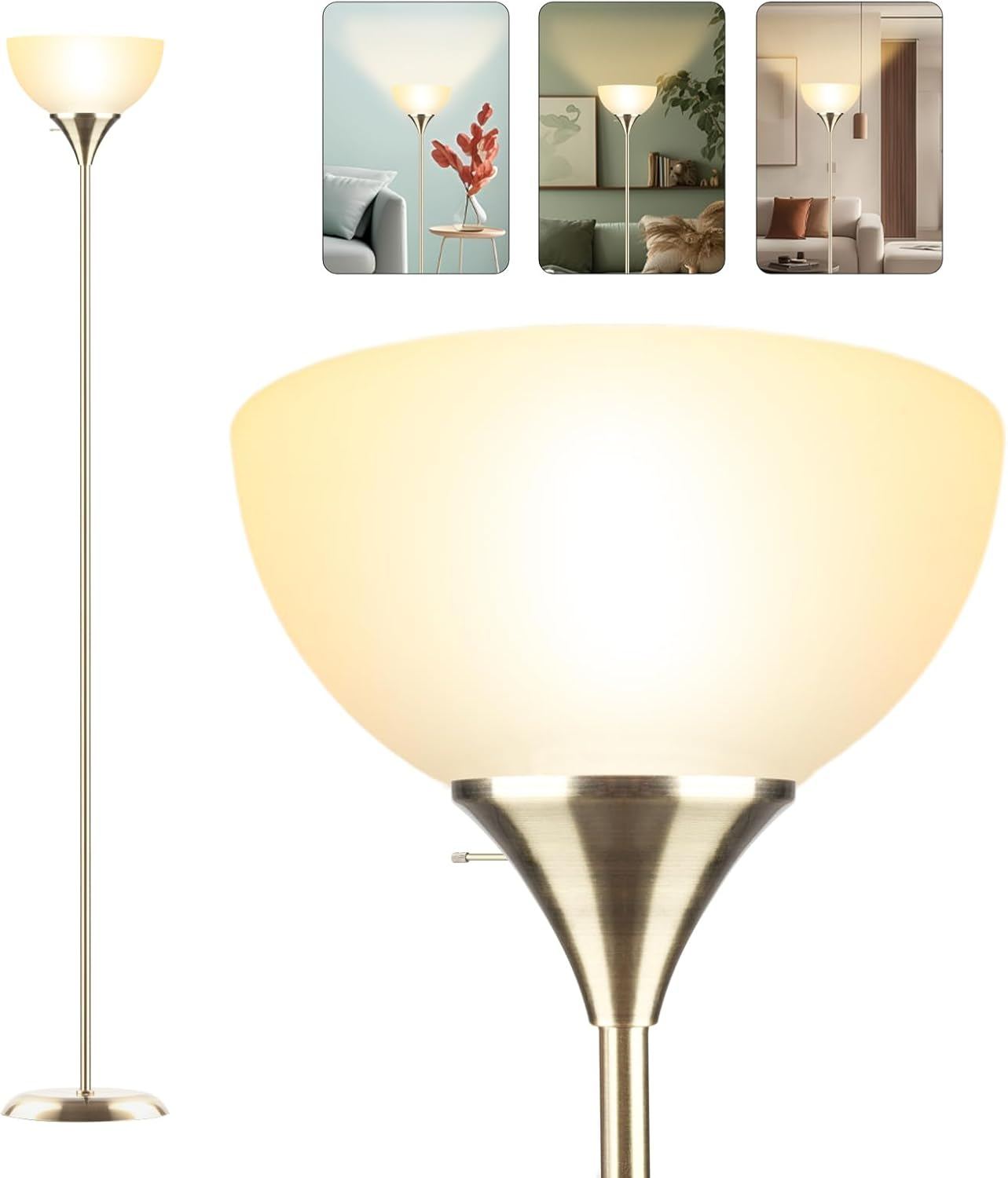 Standing Lamp, Led Floor Lamps for Living Room, Drop-Resistant White Lampshade, Rotary Switch, Industrial Metal Tall Lamp for Living Room Bedroom Study Office Kid's Room (Bronze)