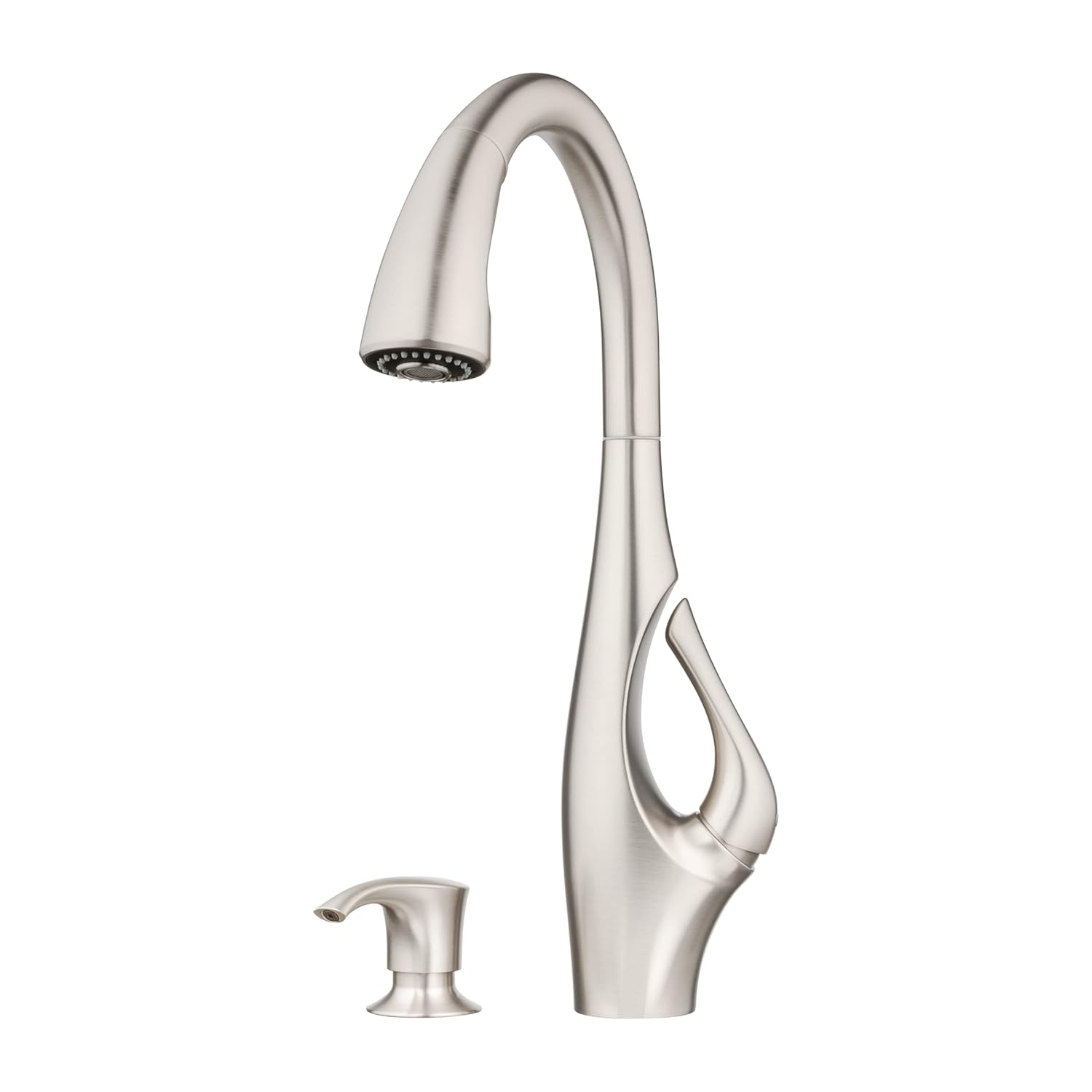 Pfister Indira Spot Defense Stainless Steel Double Handle Deck-mount Pull-down Kitchen Faucet with Sprayer ( Deck Plate Included ) (Soap Dispenser Included)