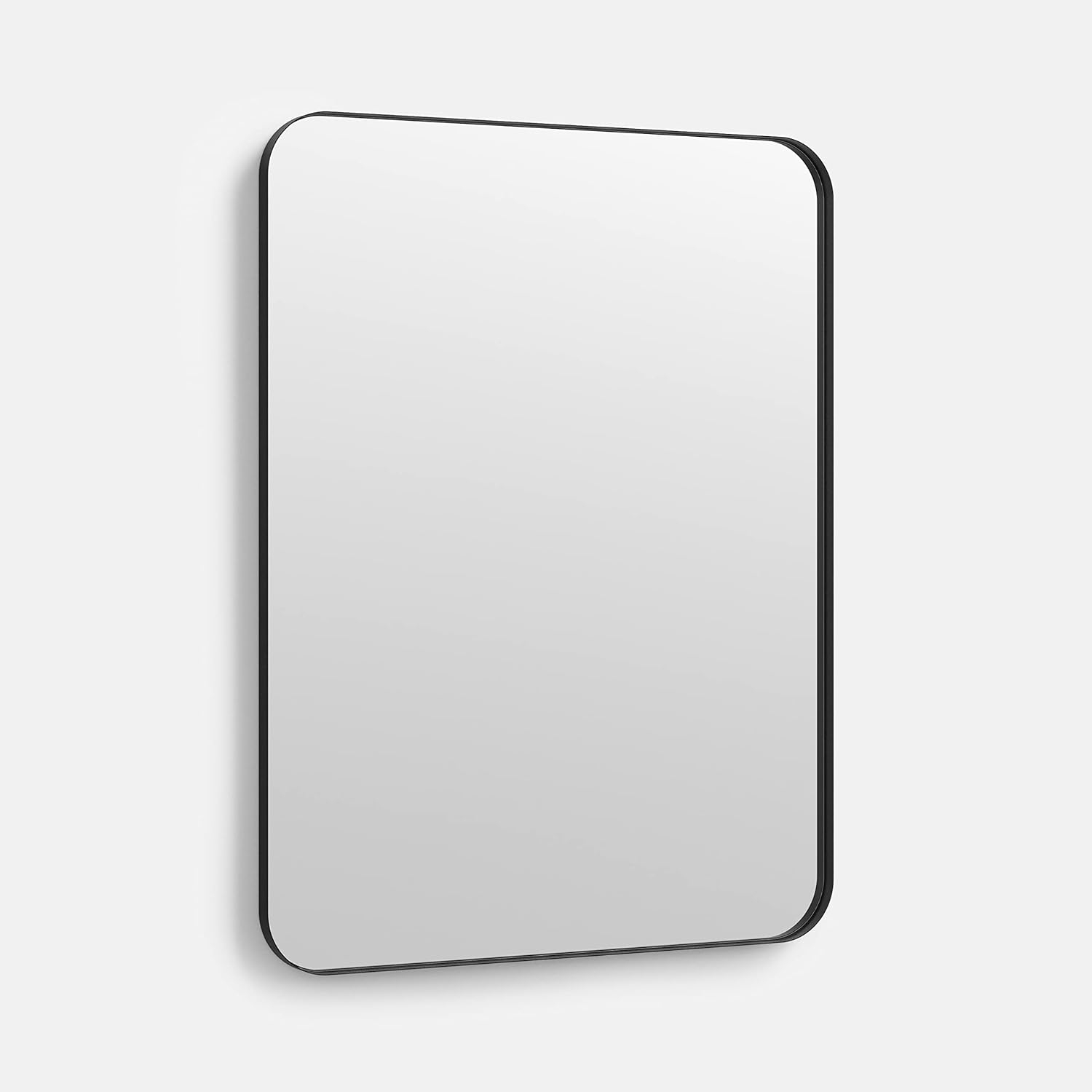 Drevy 30” x 40” Black Metal Framed Mirror | Rounded Rectangle Bathroom Wall Mirror