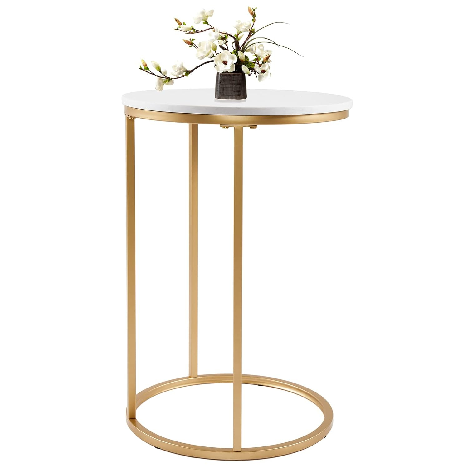 Modern 16 in Gold C-Top Faux Marble Side Table