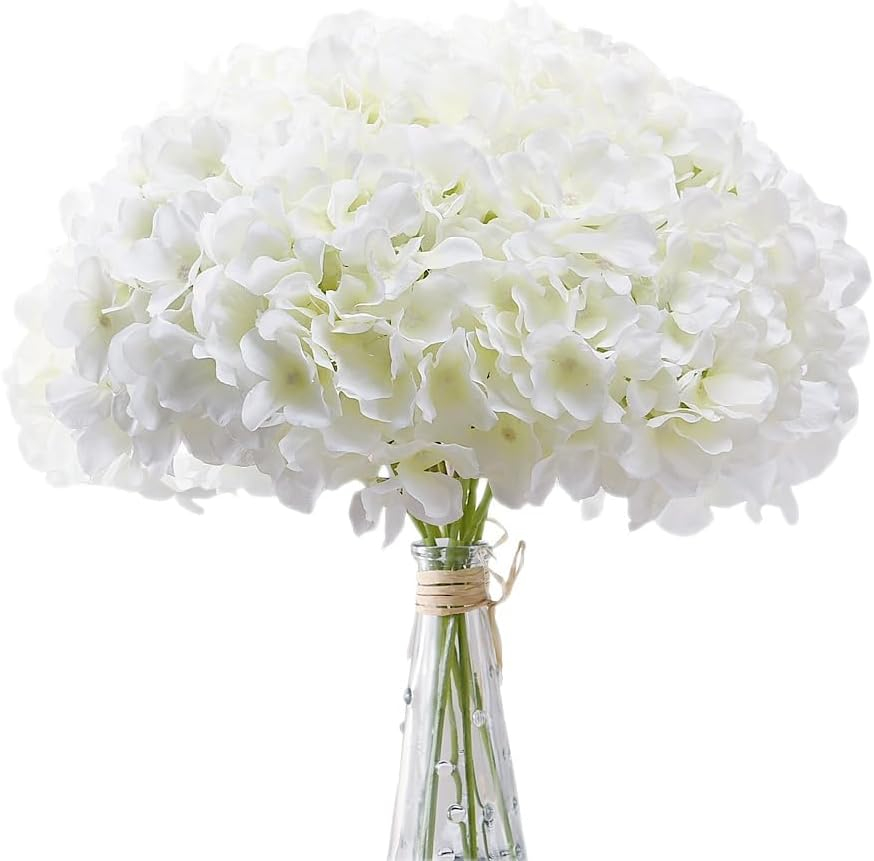 AVIVIHO Hydrangea Artificial Flowers Realistic White Fake Hydrangeas Silk Flowers with Stems Pack of 10 for Spring Mother's Day Easter Gifts Wedding Floral Bouquet Home Decor Party Decoration