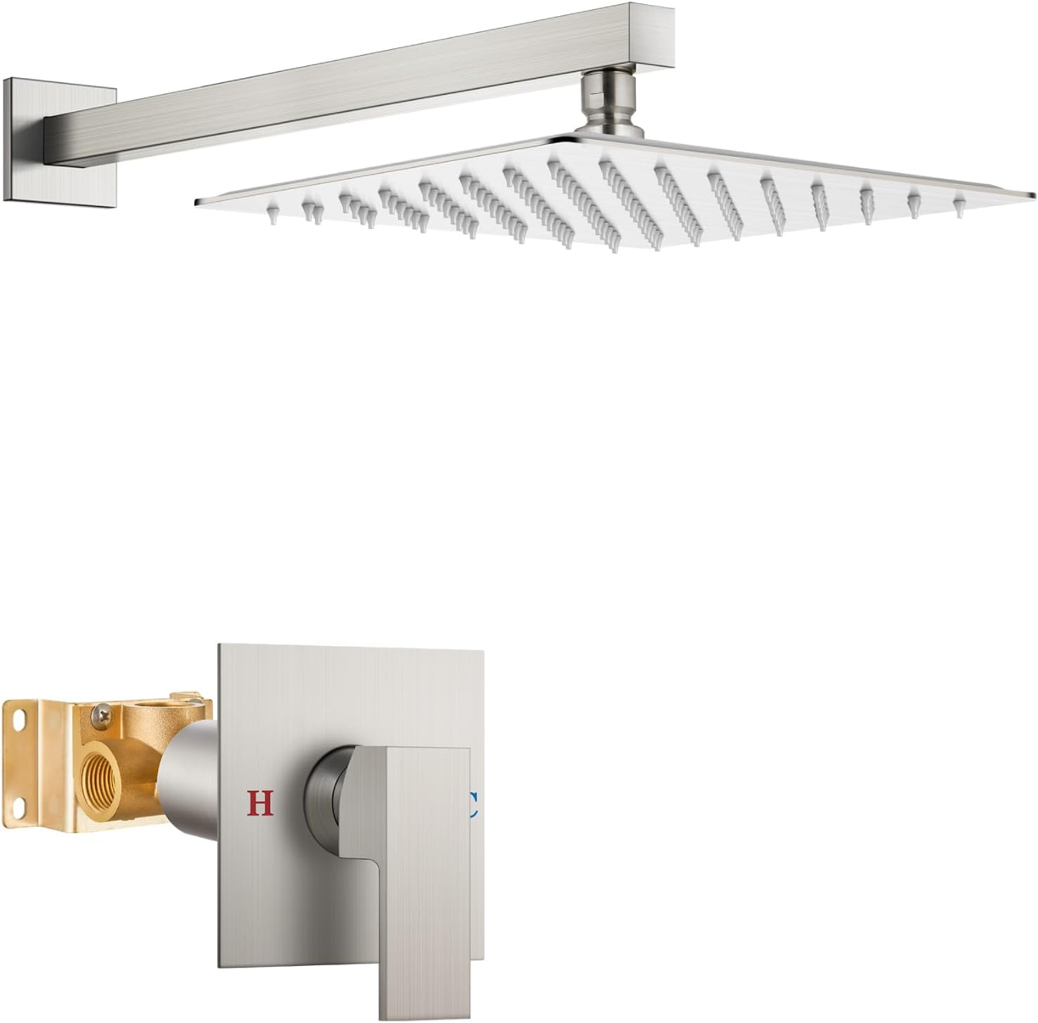 AWZTOO 10 Inch Wall Mount Shower System WIth Rough-in Valve Bathroom Shower Faucet Modern Rainfall Shower Head Combo Set Brushed Nickel Brushed,