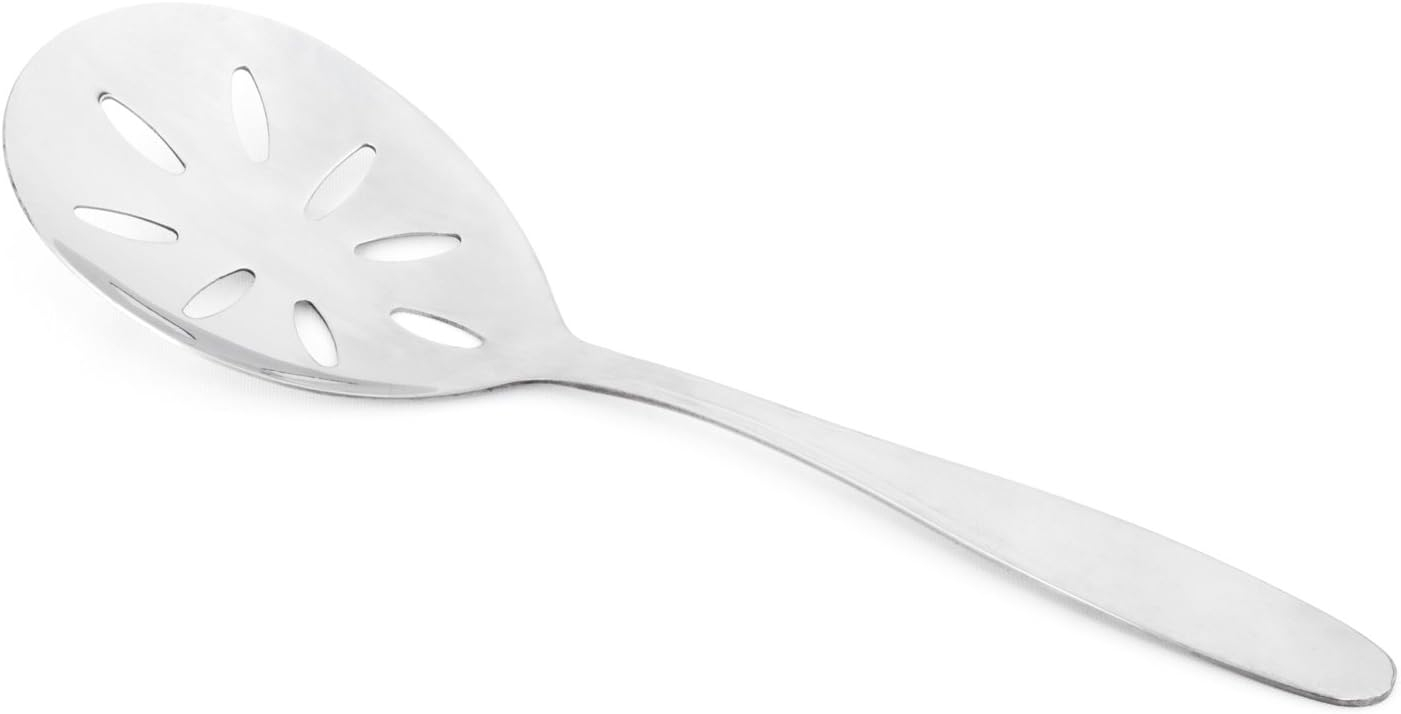 8.75" Polished Stainless Steel Slotted Serving Spoon