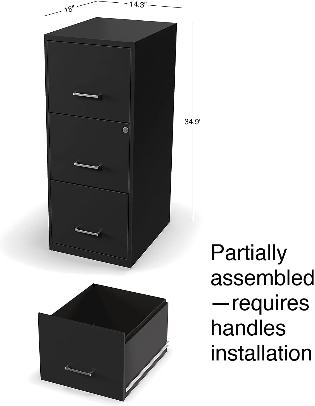 Staples 2806770 3-Drawer Vertical File Cabinet Locking Letter Black 18-Inch D (52151)
