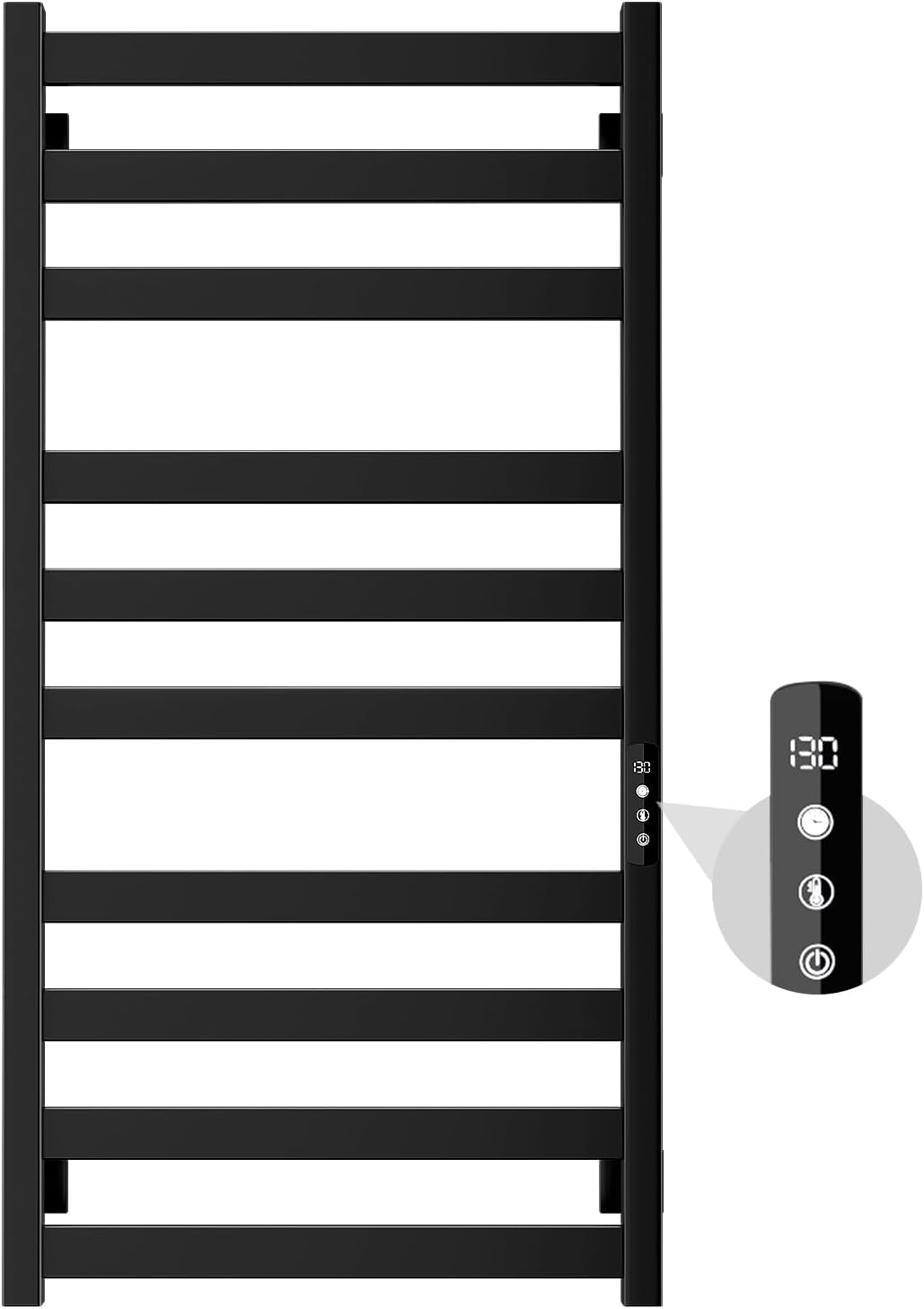 Towel Warmer,Stainless Steel Towel Warmer Rack for Bathroom -10 Bars Wall Mounted Towel Heater with Intelligent Touch Screen Timer, Hard Wired/Plug-in, Black