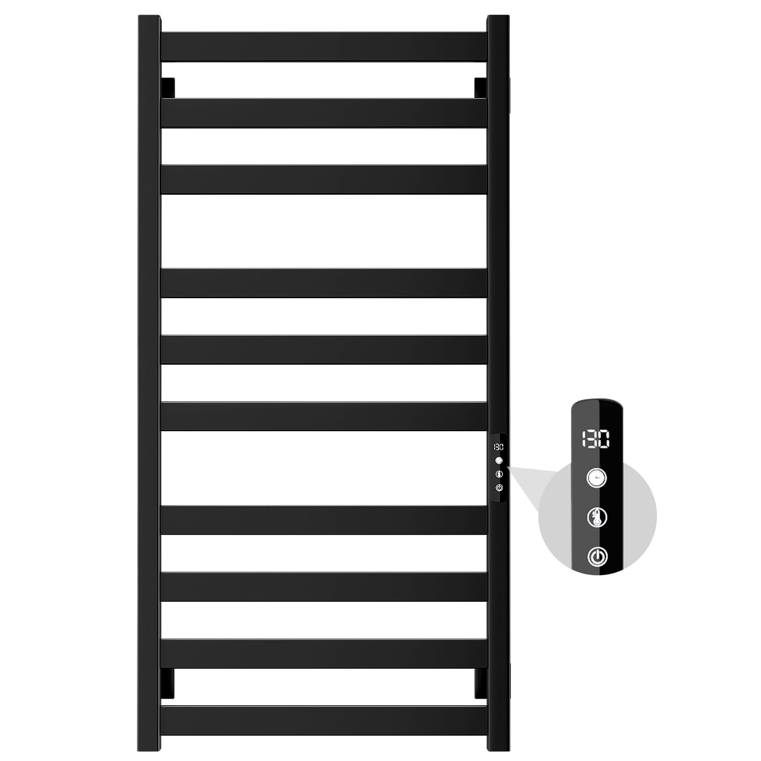 Towel Warmer,Stainless Steel Towel Warmer Rack for Bathroom -10 Bars Wall Mounted Towel Heater with Intelligent Touch Screen Timer, Hard Wired/Plug-in, Black