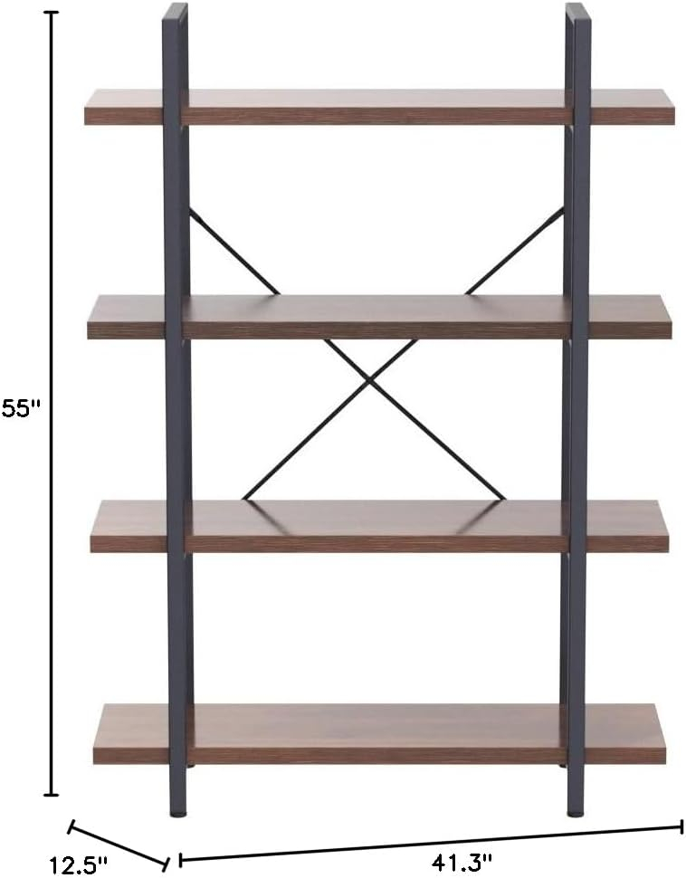 BELLEZE 4 Tier Modern Rustic Industrial Bookshelf - Hazel (Dark Walnut)