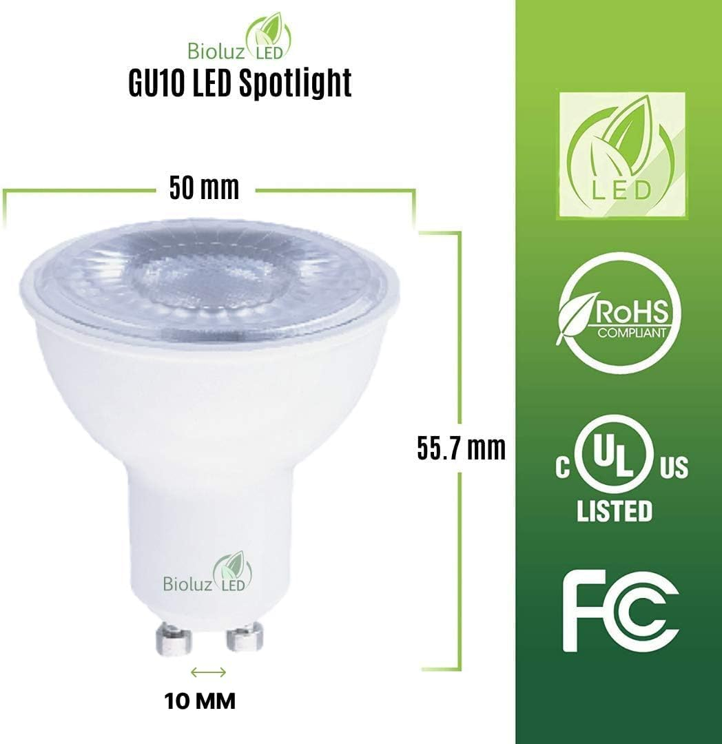 Bioluz LED 6 Pack GU10 LED Bulbs Dimmable 3000K Indoor Outdoor 50 Watt Halogen Bulb Replacement 500 Lumen UL Listed