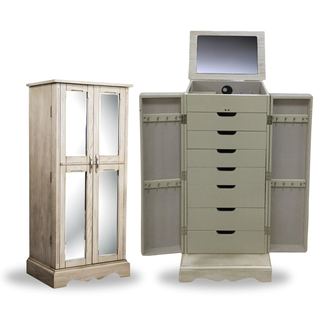 Hives & Honey Meadow Standing Jewelry Armoire Cabinet, Jewelry Storage Organizer with Top Flip Mirror, 2 Doors, 7 Drawers, Jewelry Chest, Jewelry Box for Necklace, Earring, Bracelet, Taupe