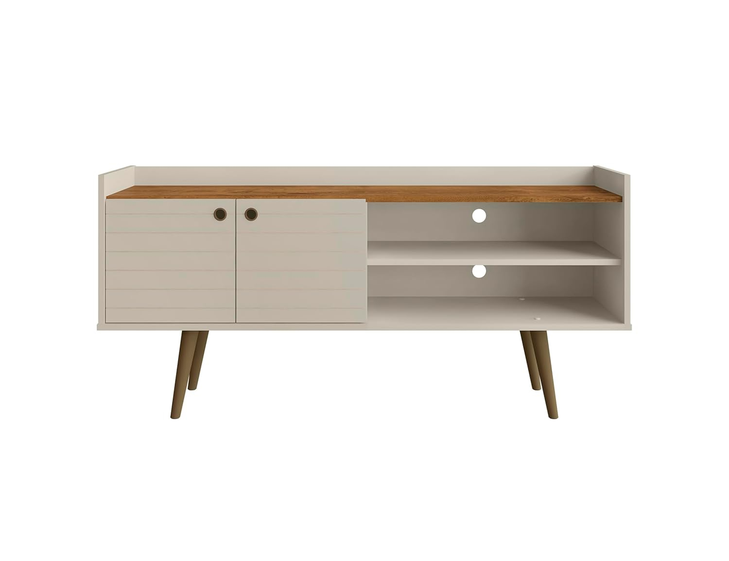 Mueble para TV de Madera Diseñado Bogart en Blanco Roto y Naturaleza