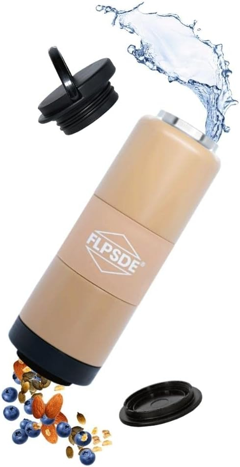 FLPSDE Water Bottle with Snack Compartment, Drink & Snack Cup Combo, 20oz Stainless Steel Water Bottle with 7oz Snack Container, Snack Storage, Dual Chamber Water Bottle