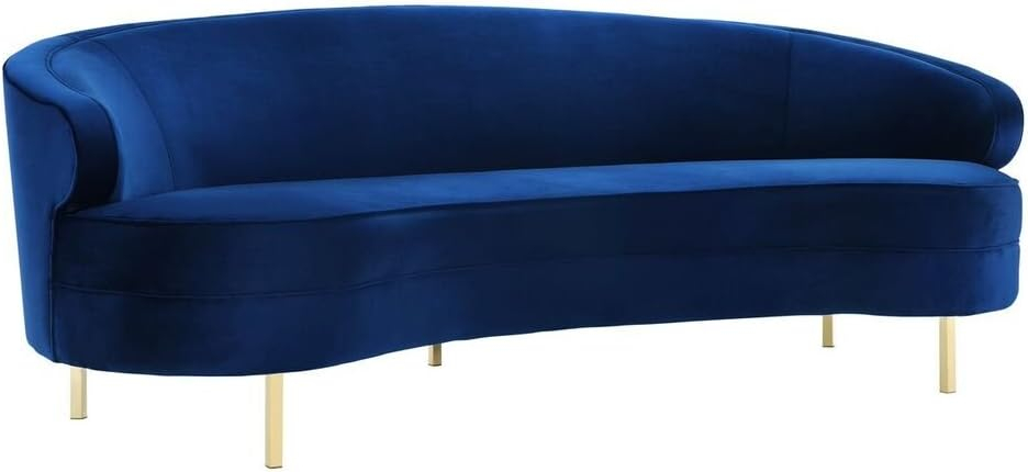 TOV Furniture The Baila Collection Modern Style Living Room Velvet Upholstery Curved Sofa with Stainless Steel Legs, Navy