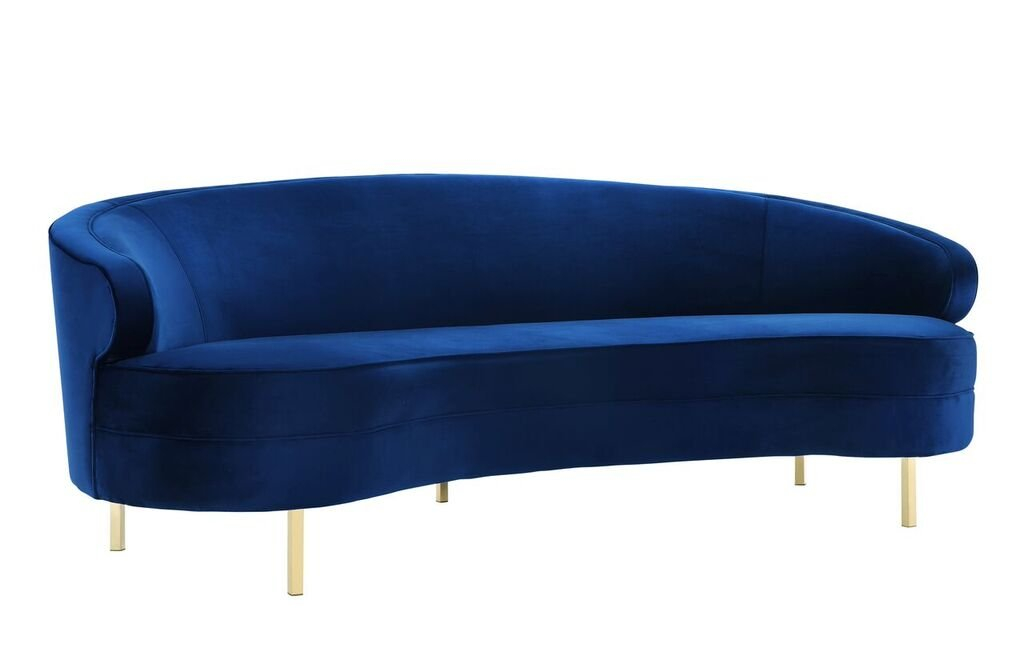 Elegant Navy Velvet Curved Sofa with Gold Stainless Steel Legs
