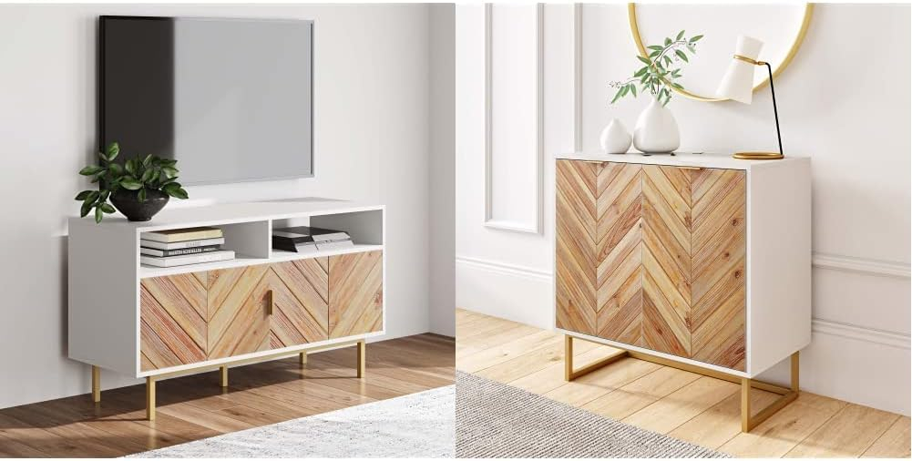 Nathan James Liam Modern Mid-Century TV Stand, Media Console or Entertainment Cabinet with Sliding Doors, Oak