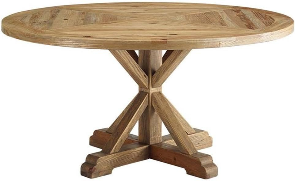 Modway Stitch 59" Round Pine Wood Dining Table in Brown