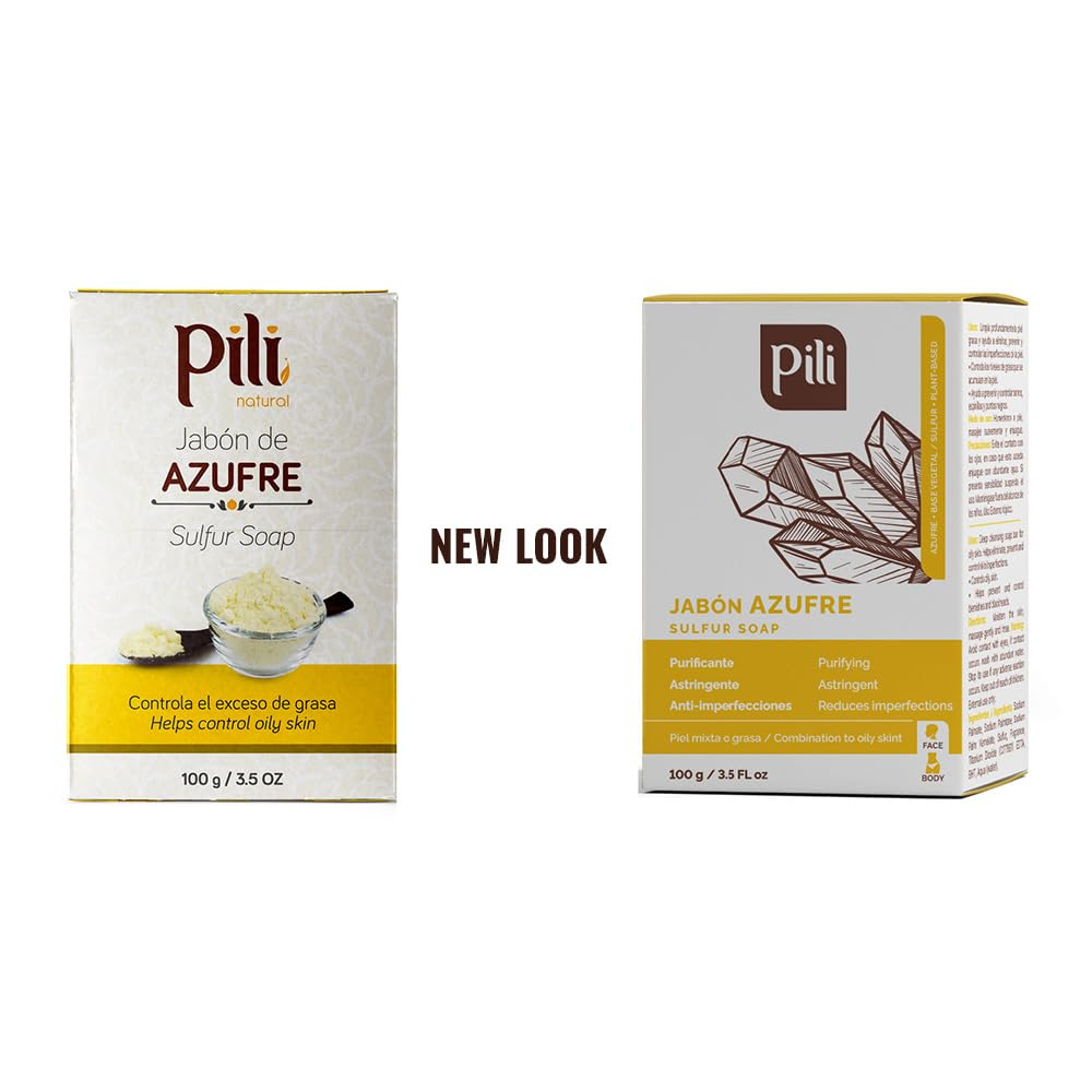 Pili Natural Sulfur Soap Bars (3 Pack) Jabón de azufre - Deep Cleansing and Oil-Control Formula for All Skin Types - Maintain Healthy Skin - 3-Pack