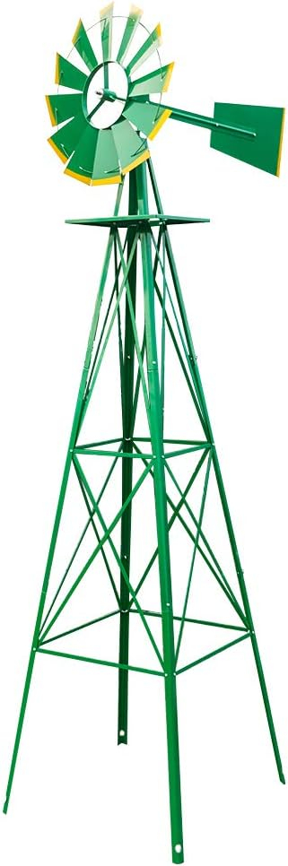 Outdoor Weather Resistant Yard Garden Windmill 8FT Green
