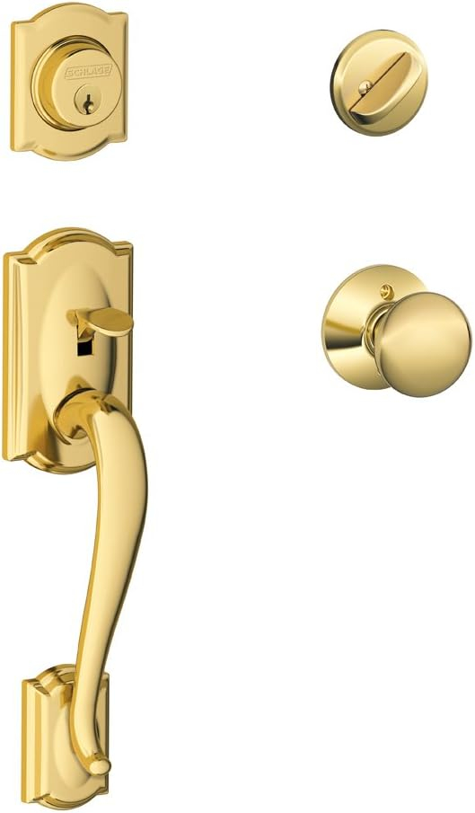 Bright Brass Camelot Single Cylinder Handleset with Plymouth Knob