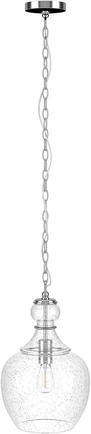 Evelyn&Zoe 11" Brushed Nickel Finish Metal/Glass Pendant
