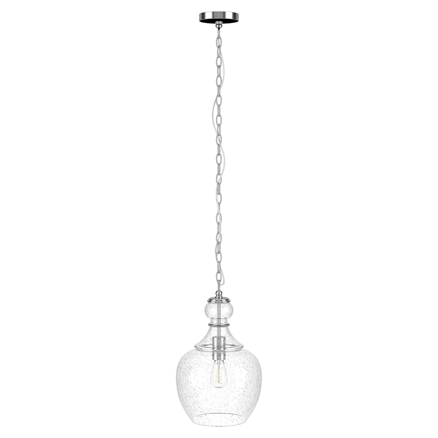 Evelyn&Zoe 11" Brushed Nickel Finish Metal/Glass Pendant