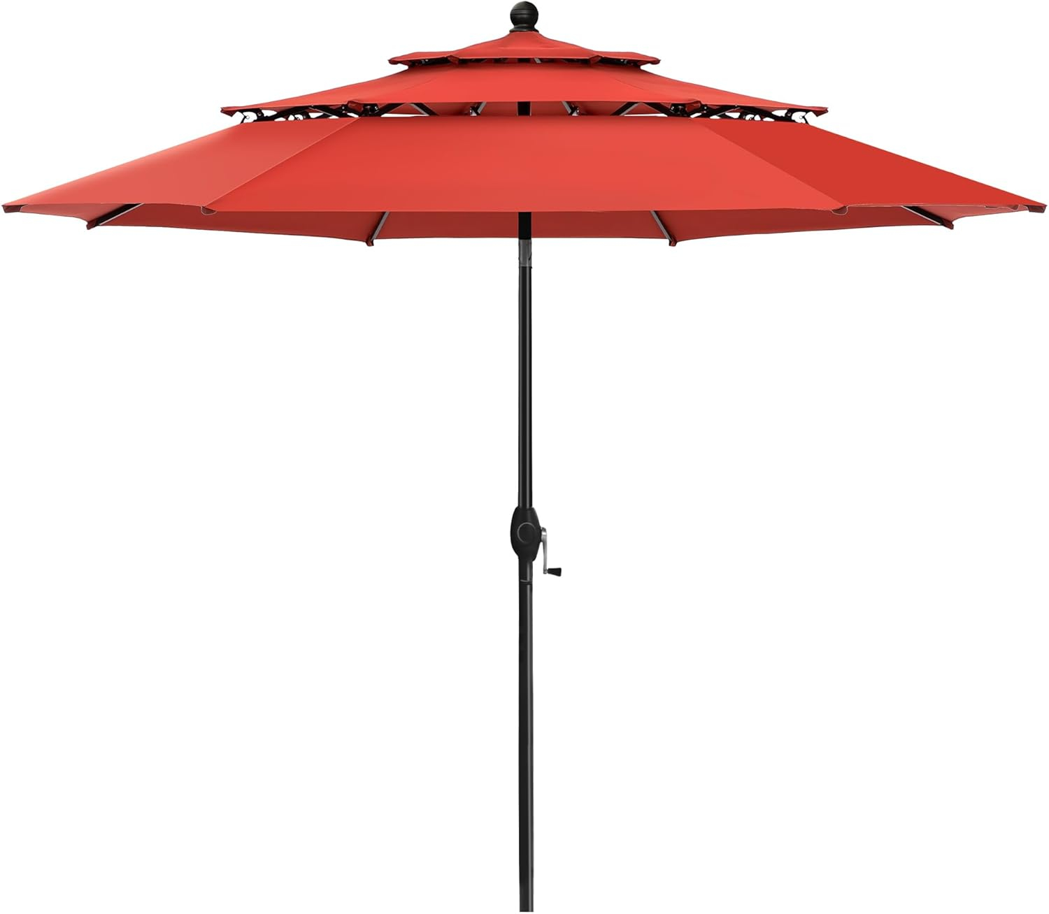 Summit Living 10ft Patio Umbrella 3-Tier Vented Outdoor Market Table Umbrella with Auto-Tilt – Orange Red