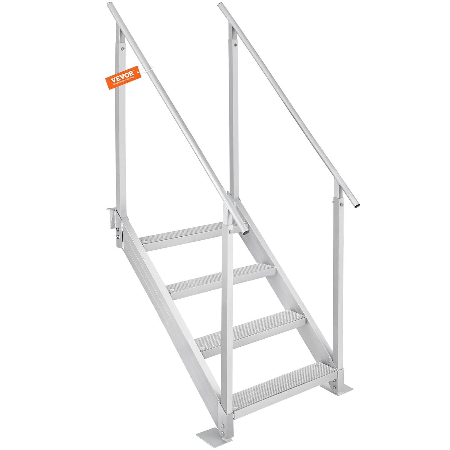 VEVOR Dock Stairs 4 Steps, 500lbs Load Pool Steps, Adjustable Height Aluminum Dock Ladders, Pontoon Boat Ladder with Handrails & Widen Nonslip Pedals for Lake/Pool/Marine Boarding/RV/House