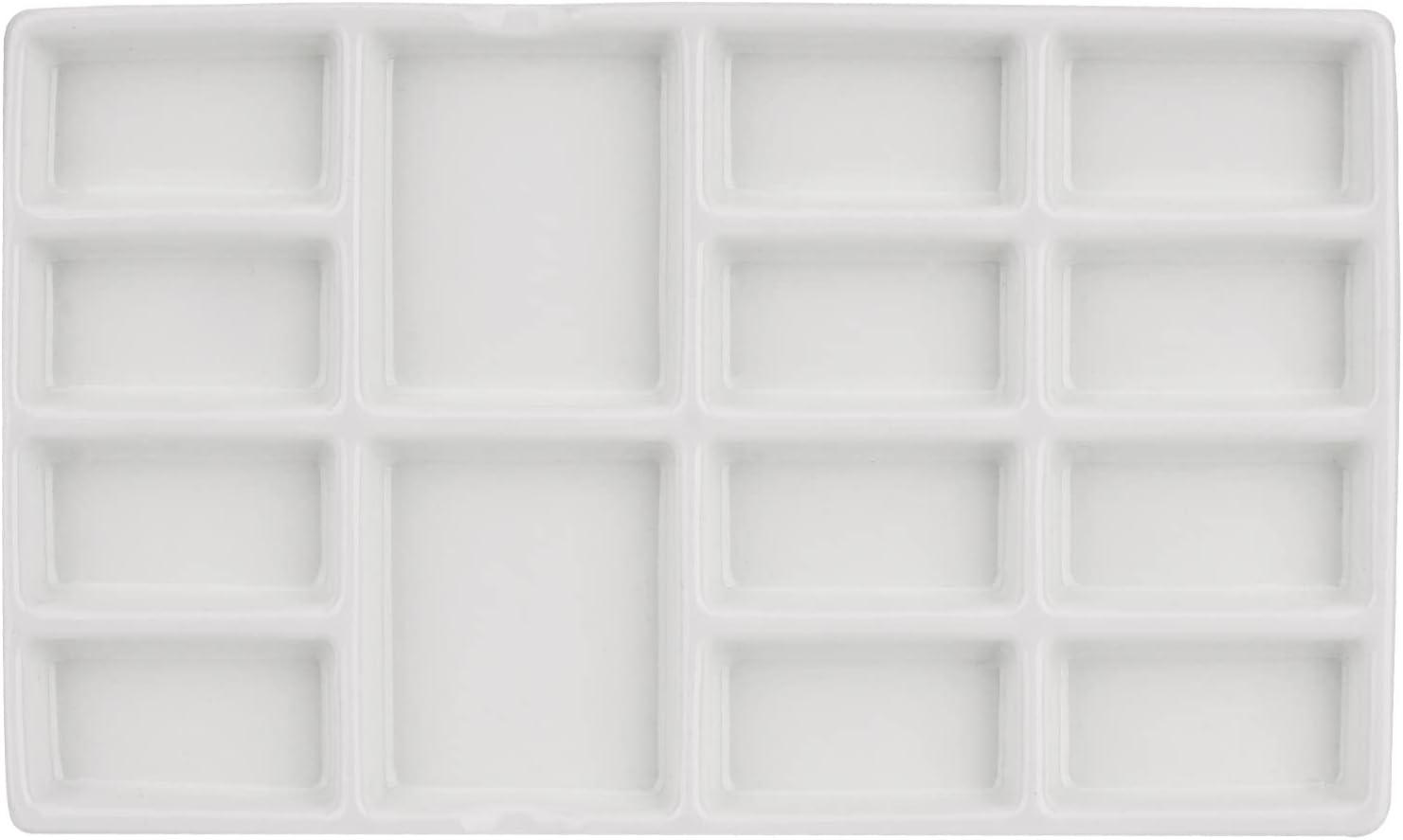 8 Inch 14 Wells Artist Ceramic Paint Palette, Rectangle Ceramic Watercolor Painting Mixing Tray for Watercolor Gouache Acrylic Oil Painting