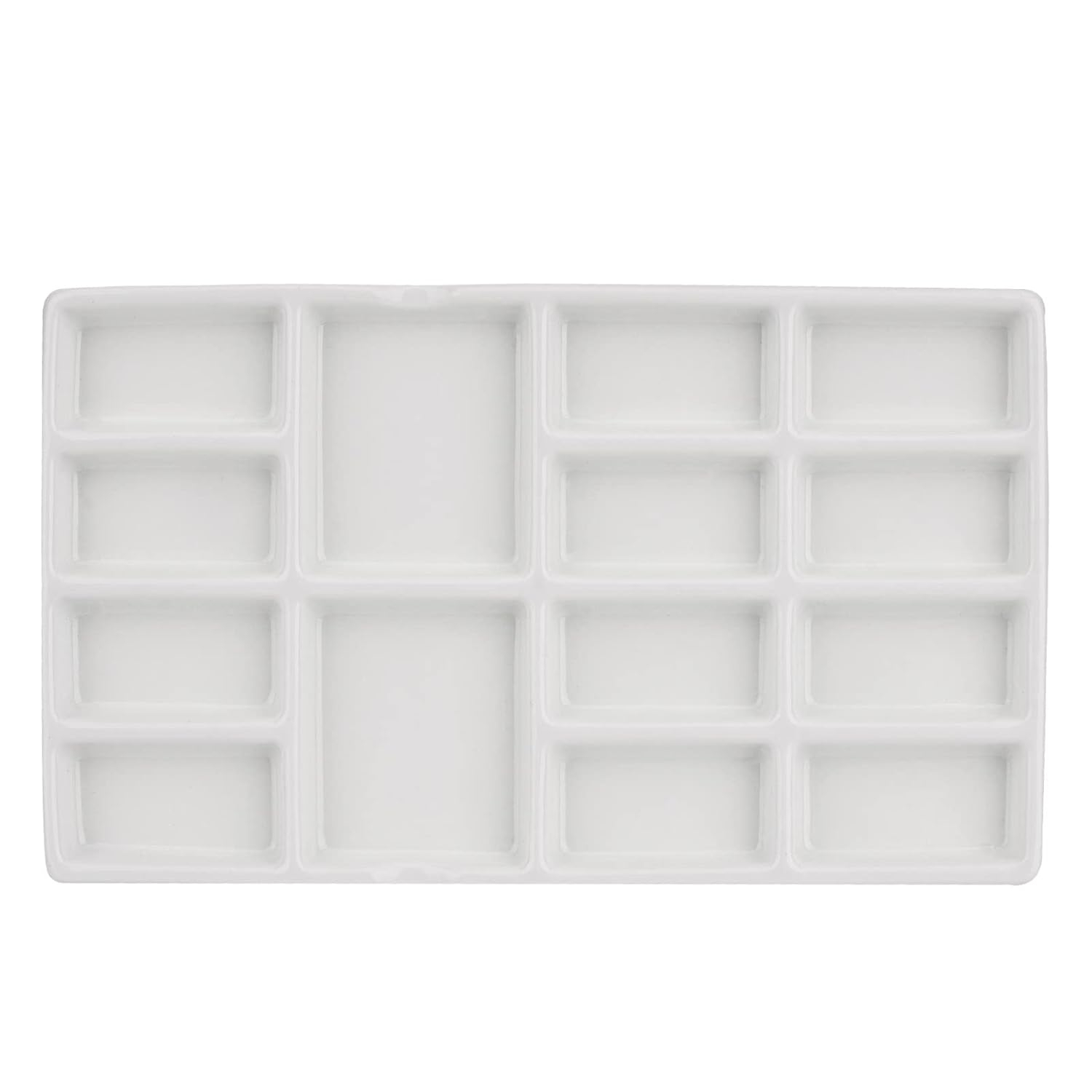 8 Inch 14 Wells Artist Ceramic Paint Palette, Rectangle Ceramic Watercolor Painting Mixing Tray for Watercolor Gouache Acrylic Oil Painting