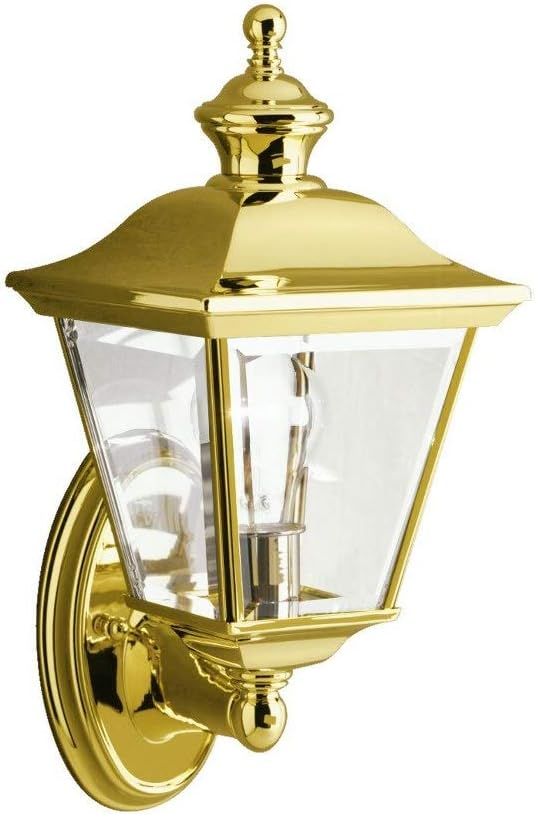 Bay Shore 20 in. 1-Light Polished Brass Outdoor Hardwired Wall Lantern Sconce with No Bulbs Included (1-Pack)