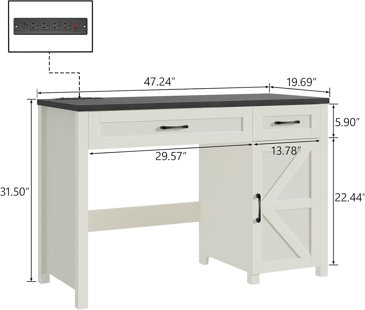 Farmhouse 47" Executive Desk, Computer Desks with Drawers and Storage Cabinet, Workstation Computer Desk for Home Office, Study.(Black)