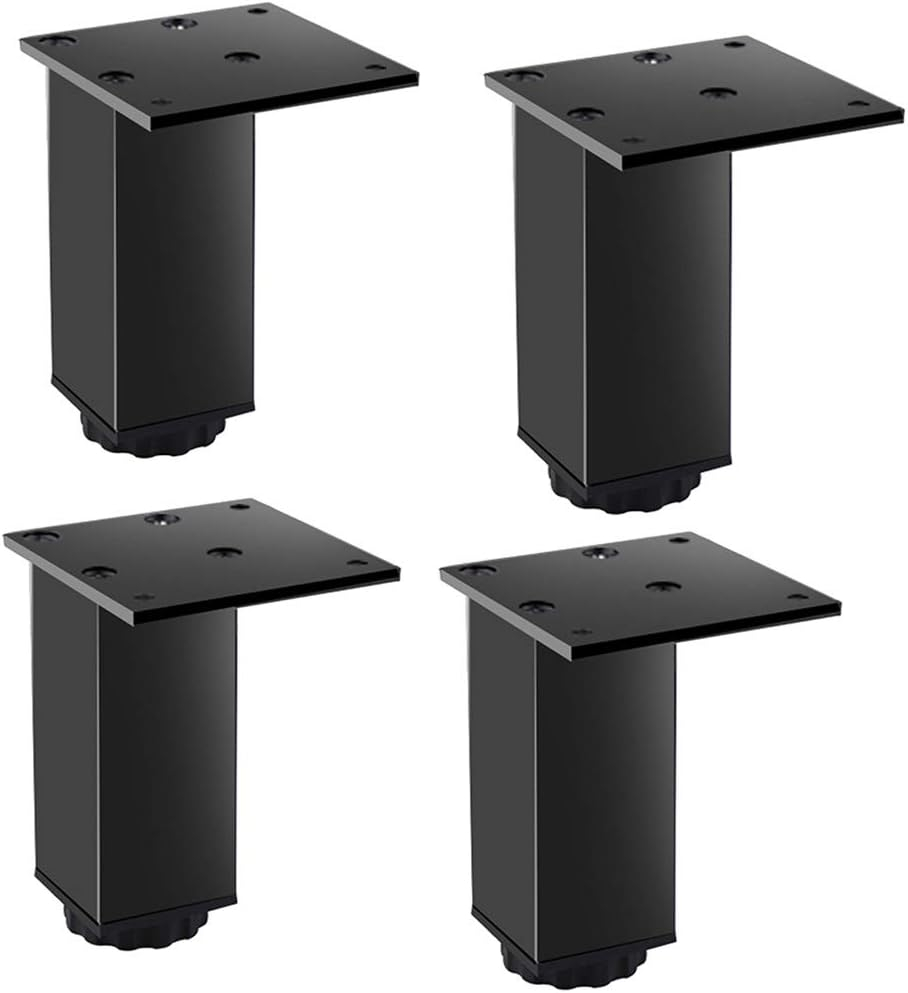 Furniture Cabinet Metal feet Adjustable Stainless Steel Kitchen feet Square Black 3.1x2.7inch, with 16 Screws, (4 pcs)