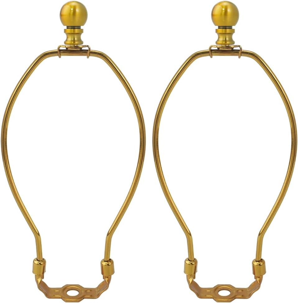 Royal Designs, Inc. Set of 2, 8 inch Polished Brass Lamp Shade Harp Holder with Lamp Finial, DIY Repair/Replacement, Heavy Duty, for Table/Floor Lamps