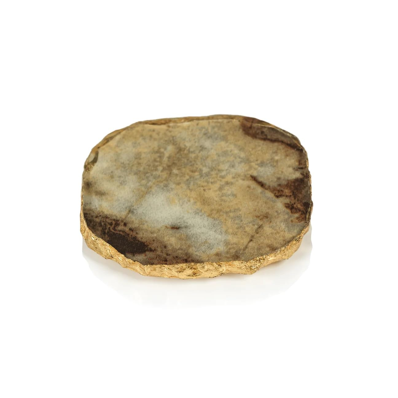 Zodax Simulated Agate Marble Glass Coaster with Gold Rim - Set of 4 (Brown)
