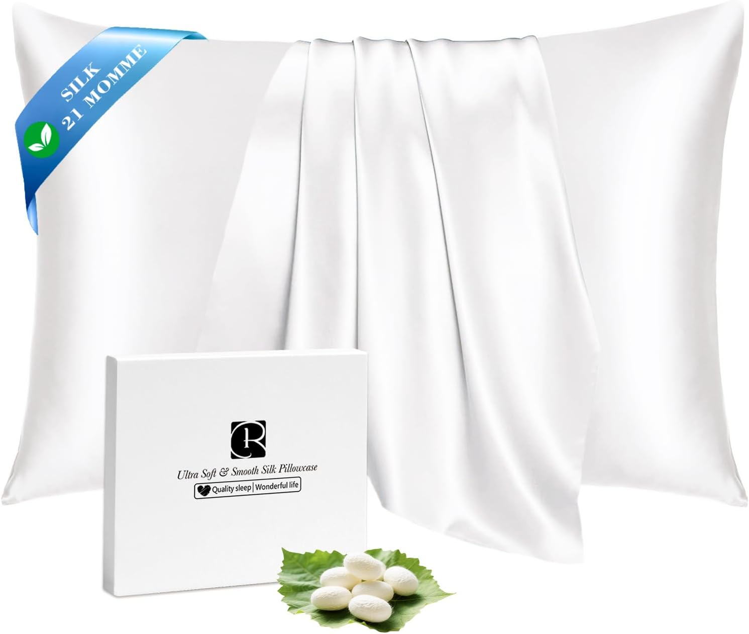 Ravmix Silk Pillow Cases with Zipper, 21 Momme Mulberry Silk Pillowcase for Hair Skin Health, Soft Smooth Breathable Cool Pillow Cover for Beauty Sleep with Gift Box(Queen 20"x30", Ivory White) 1PC