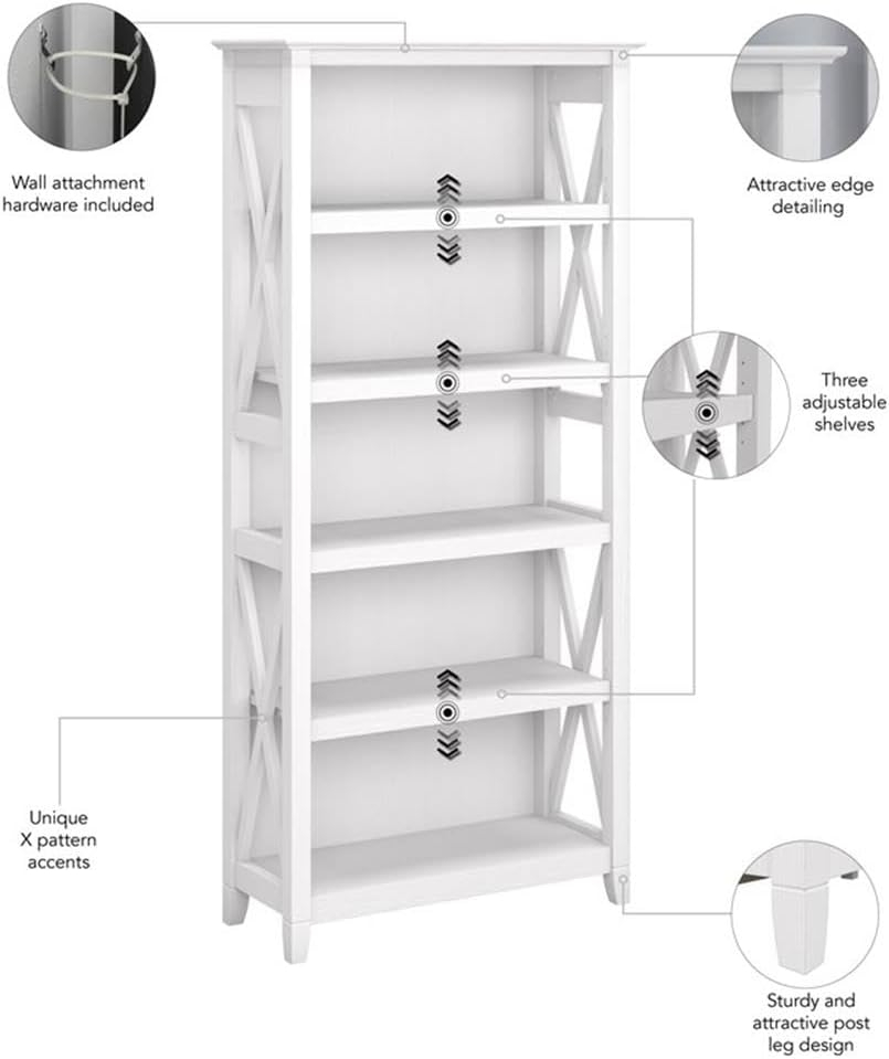 Pure White Oak Adjustable Tall 5 Shelf Bookcase Set