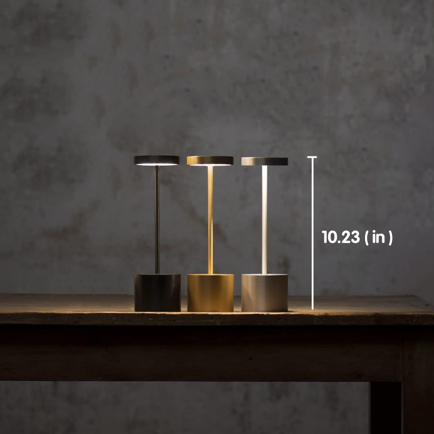 Silver Cordless Outdoor LED Table Lamp, 2-Pack, Metal Shade
