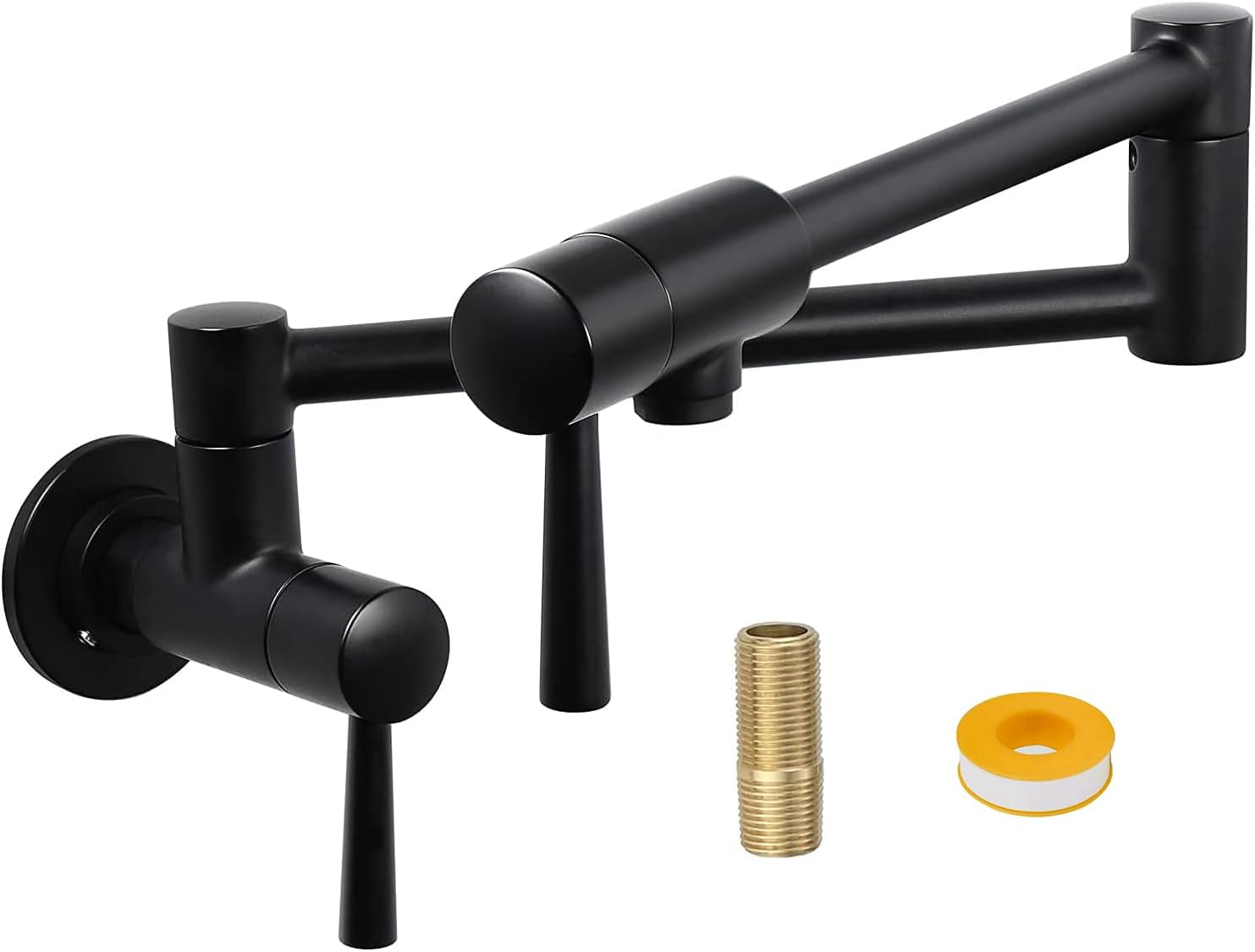 IMLEZON Pot Filler Faucet Stainless Steel Commercial Wall Mount Kitchen Sink Faucet Folding Stretchable with Single Hole Two Handles Black