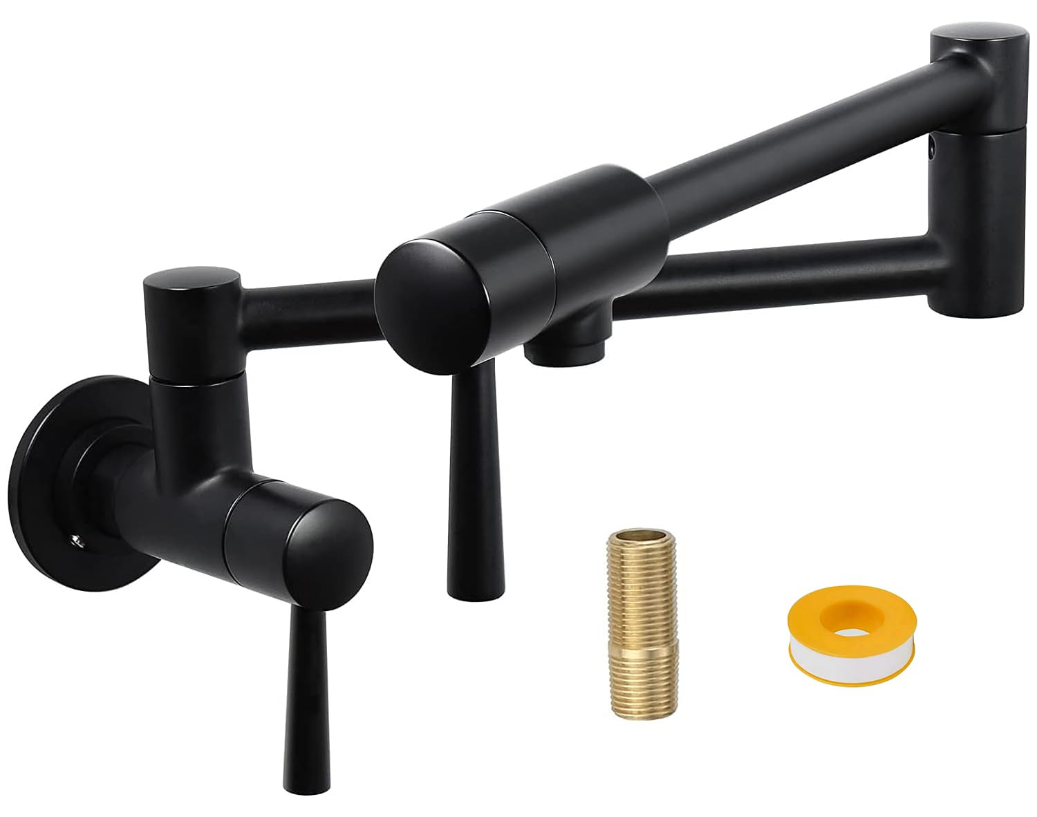 IMLEZON Pot Filler Faucet Stainless Steel Commercial Wall Mount Kitchen Sink Faucet Folding Stretchable with Single Hole Two Handles Black