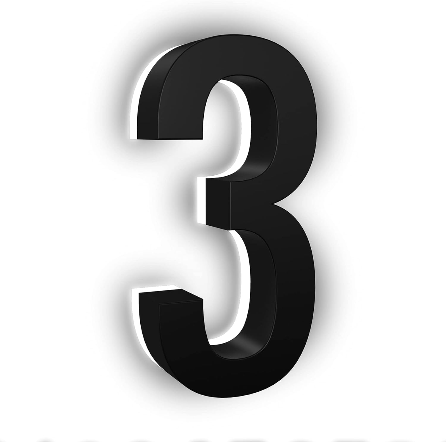 5 Inch Backlit LED House Number - Modern Stainless Steel Address Number with 6000K White Light, Acrylic Backing - 12V Powered, Mounting Plate Sold Separately - Black (Number 3)