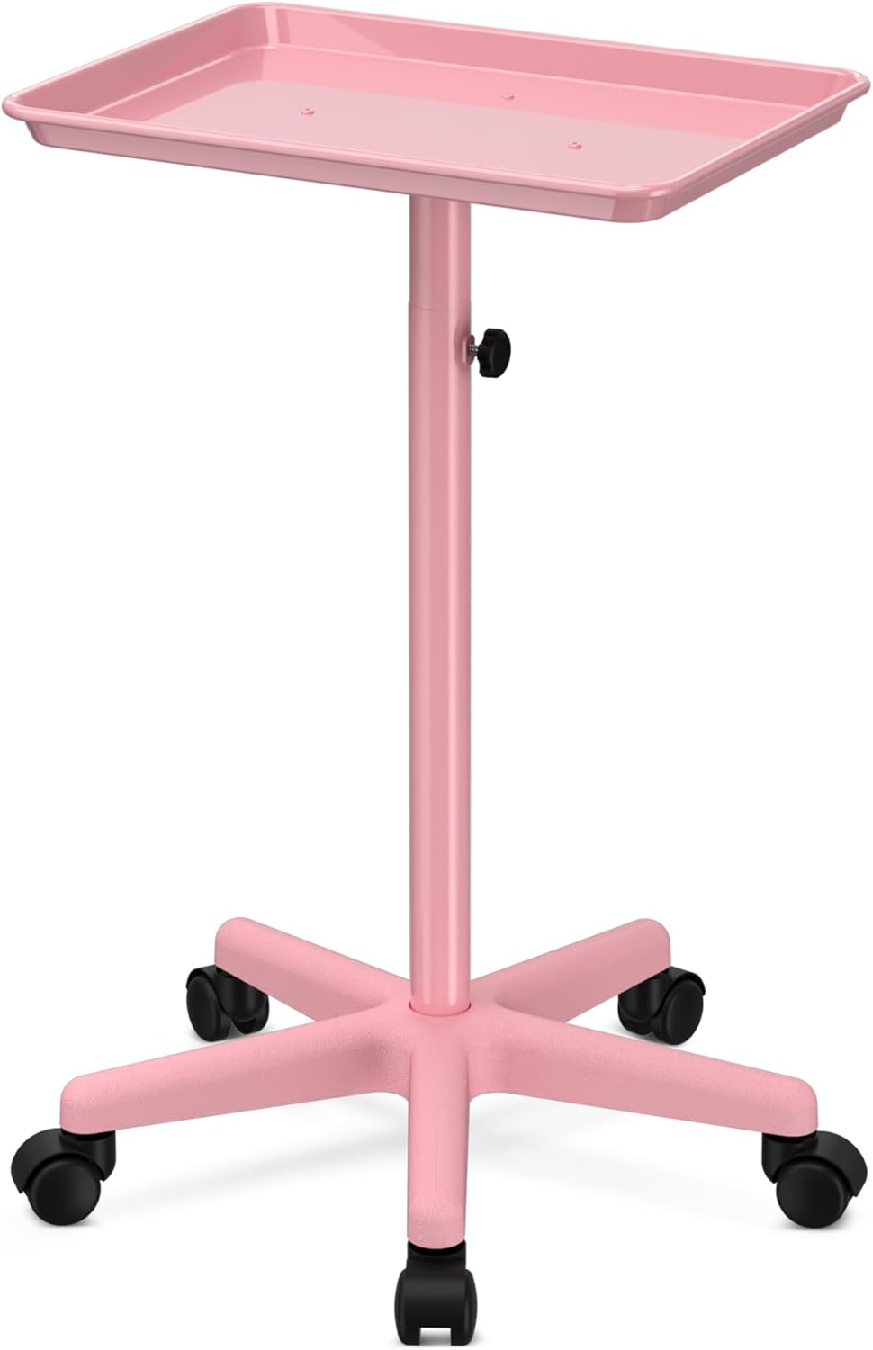 Salon Tray,Height Adjustable Salon Service Rolling Cart,Hair Color Tray with Wheels,Pink