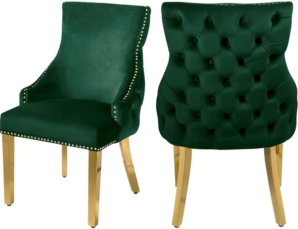 Meridian Furniture Tuft Gray Velvet Dining Chair in Gold Finish (Set of 2)