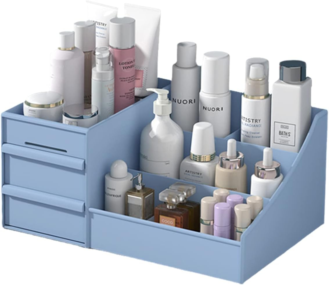 Compact White Plastic Makeup Desk Organizer with Drawers