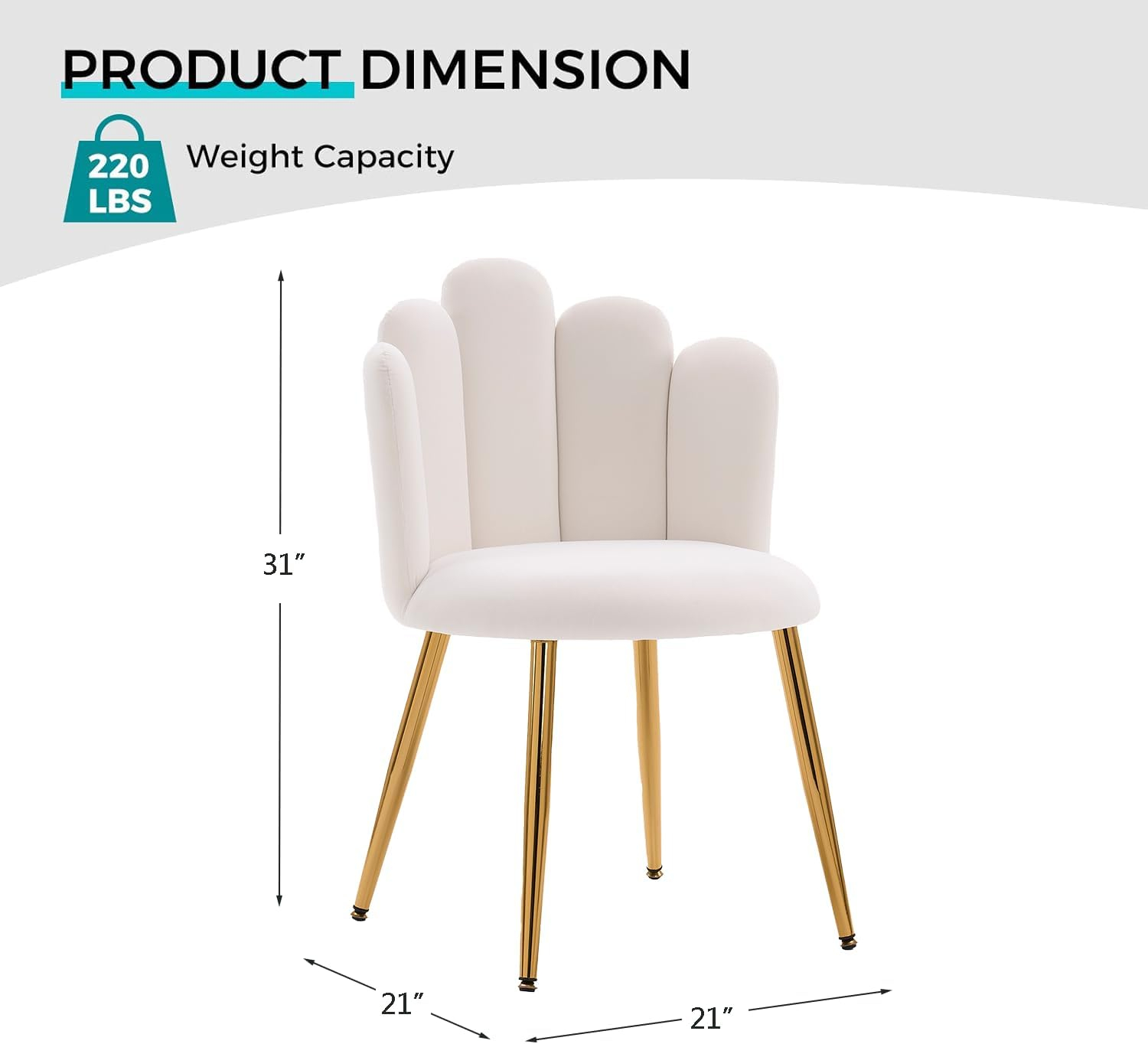 Vanity Chair with Back Makeup Chair for Makeup vanities Modern Cute Velvet armless Accent Chair with Gold Legs for Living Room/Bedroom/Kitchen (1, Ivory White)